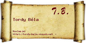 Tordy Béla névjegykártya